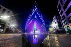Odyssey at Light Night Leeds by Greenaway & Greenaway at Wellington Place
