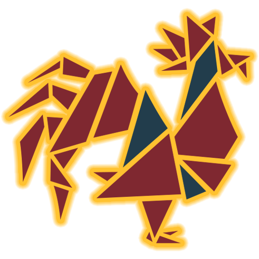 red n blue cockerel icon yellow glow